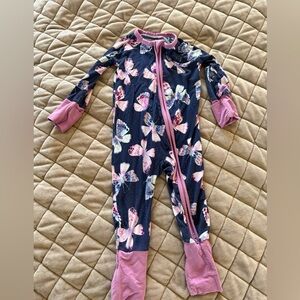 Little Sleepies Navy Butterfly Zippy One-Piece with Pink Trim